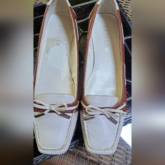 Ralph Lauren Shoes - Ralph Lauren Women's Leather Loafers - Cream and Brown Size 9 Medium